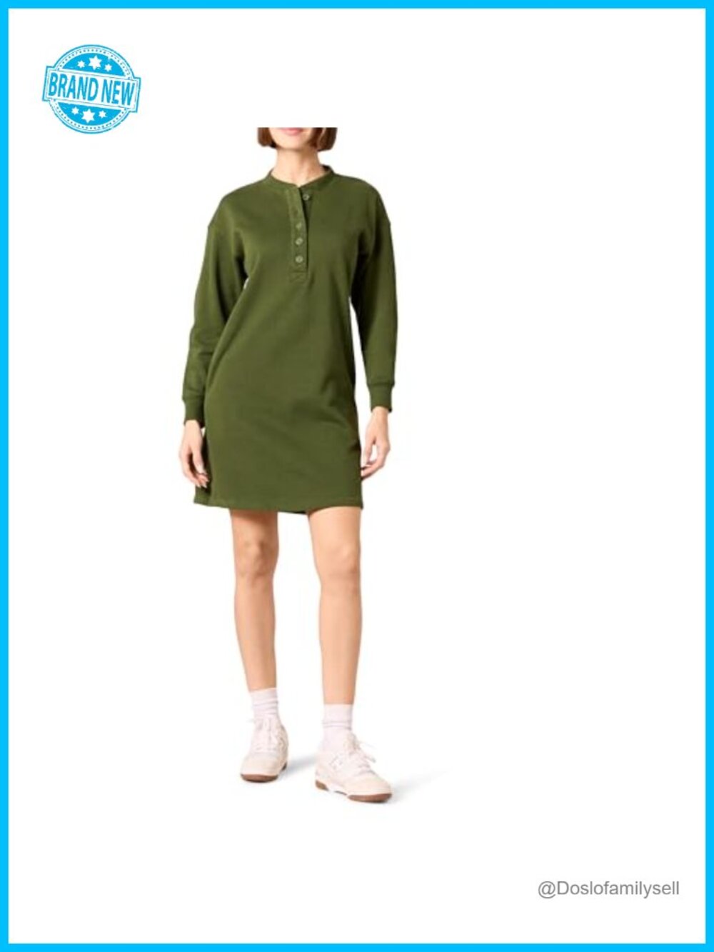 Long Sleeve French Terry Knit Henley Sweatshirt Dress